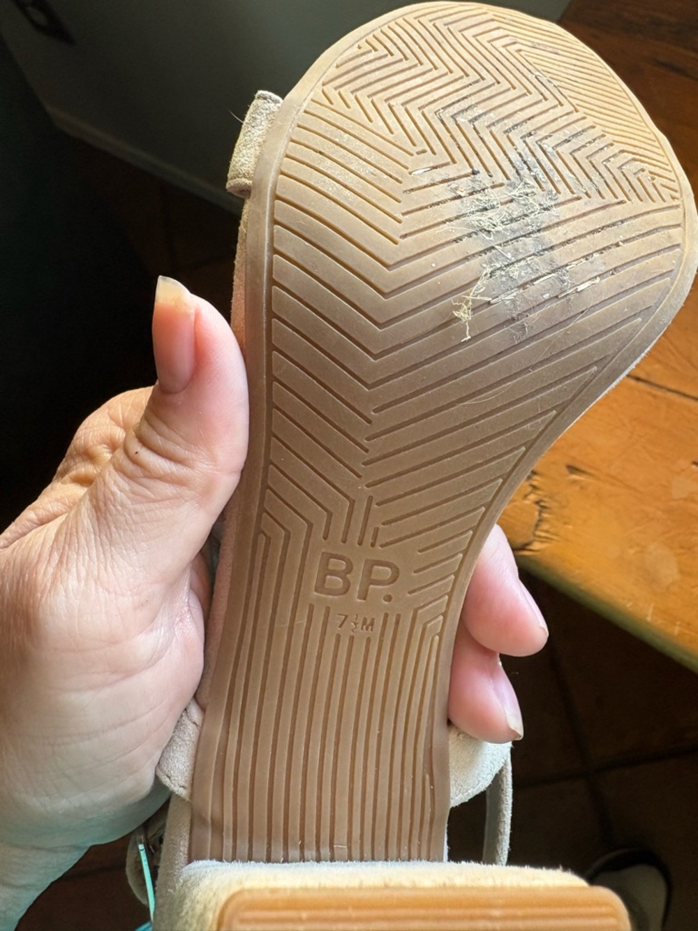 bp Neutral Beige Suede Block Heel Sandals - Picture 7 of 7